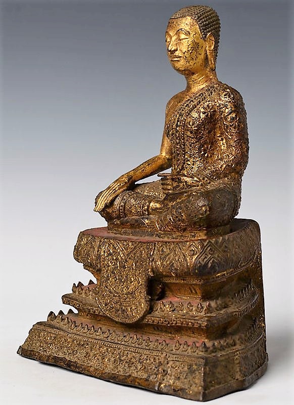Thai Bronze Seated Disciple with Gilded Gold