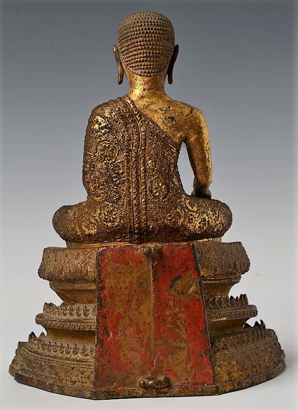 Thai Bronze Seated Disciple with Gilded Gold